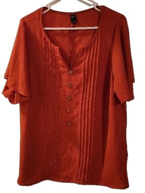 Women’s Pintuck Button-Front Blouse - Rust